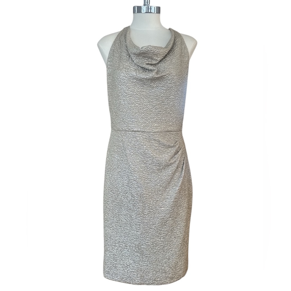 Lauren Ralph Lauren Evening NWT Gold Metallic Cowl Neck Beaded Cocktail Dress 8